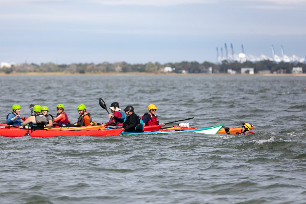College of Charleston students participated in kayak rescue drills with the US Coast Guard