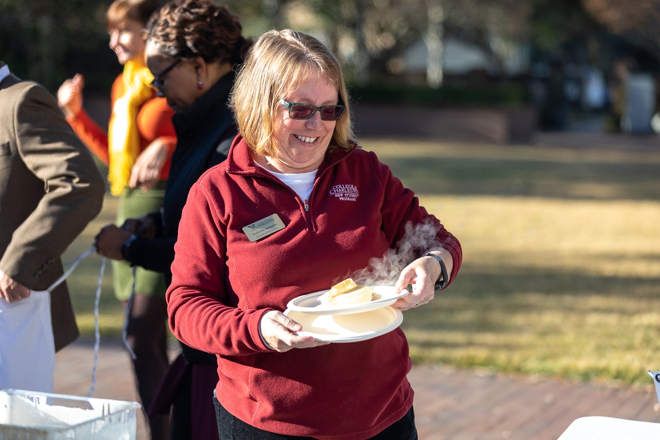 President Hsu and other staff members spent Friday morning December 6, 2019 on River's Green making pancakes for students, staff and faculty.