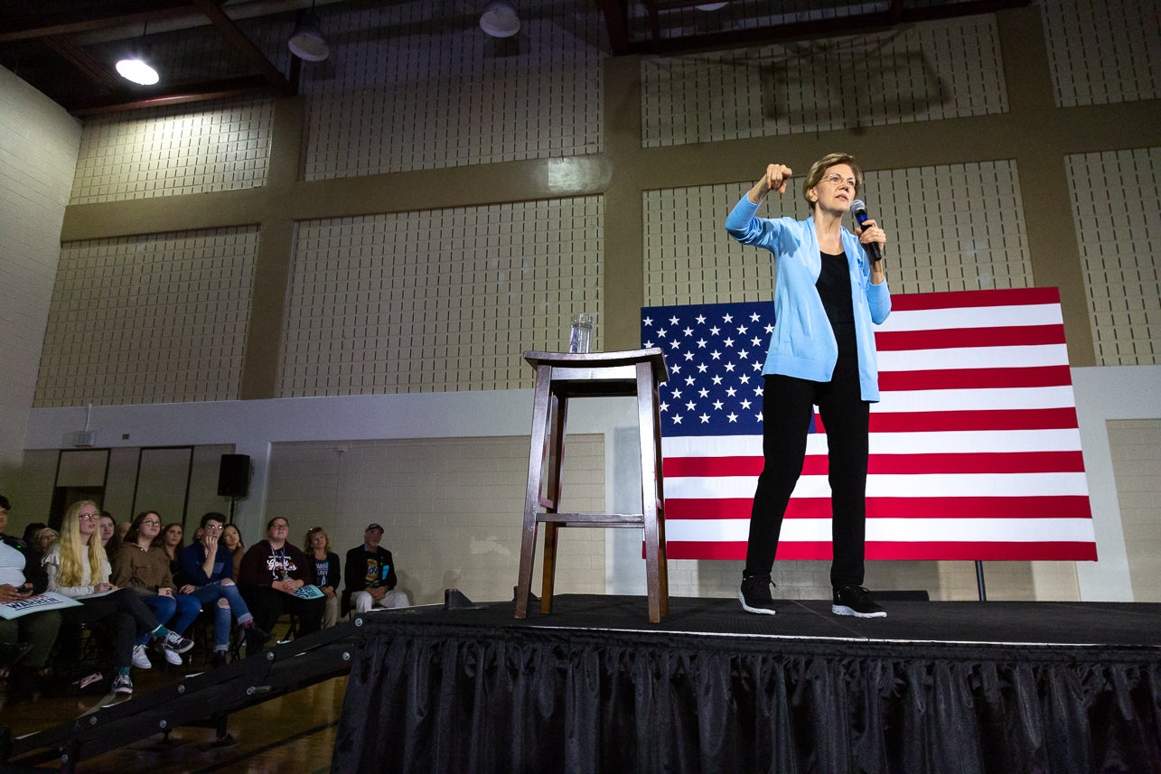 Democratic presidential candidate Senator Elizabeth Warren of Massachusetts visits Charleston, SC at the College of Charleston's Silcox Gym for a Town Hall event on December 8, 2019.
