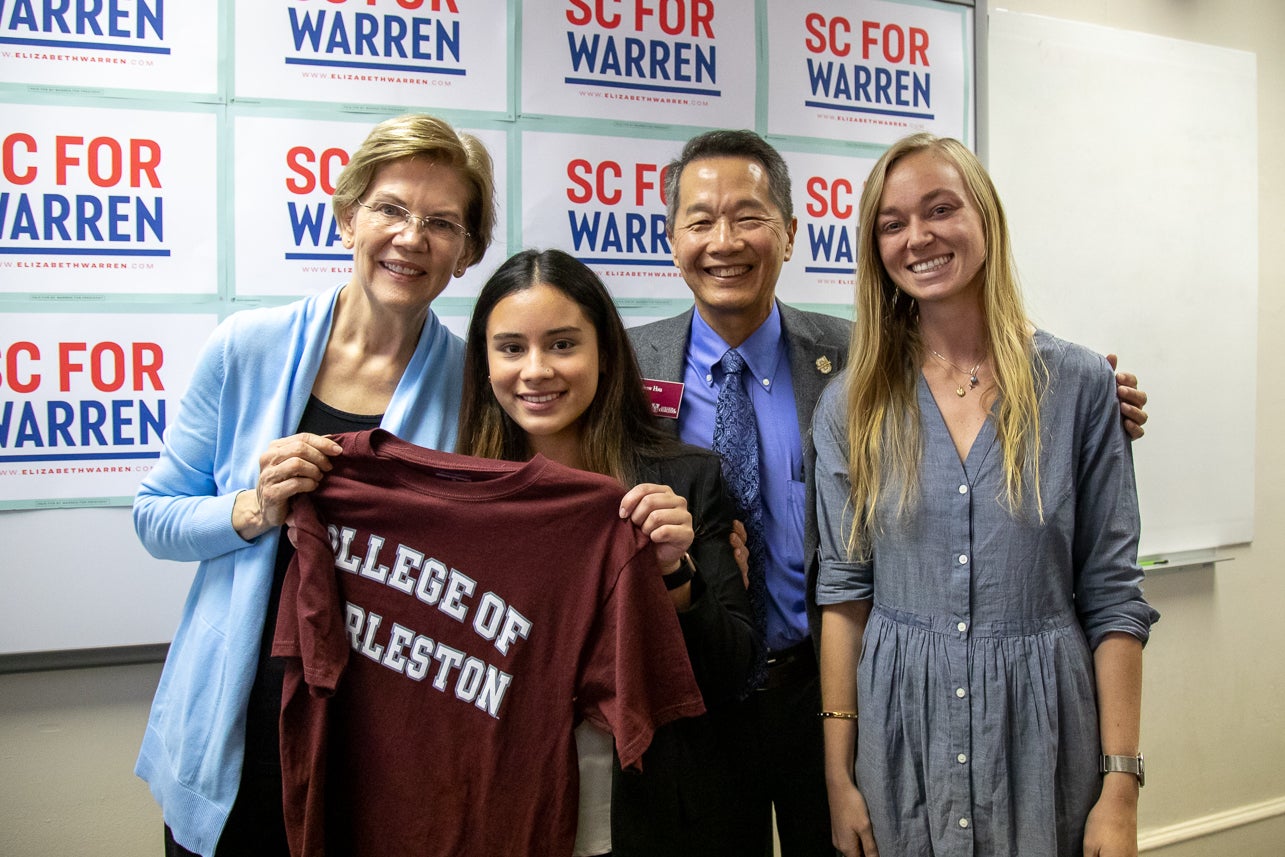 Democratic presidential candidate Senator Elizabeth Warren of Massachusetts visits Charleston, SC at the College of Charleston's Silcox Gym for a Town Hall event on December 8, 2019.