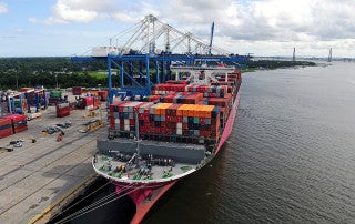 a cargo ship at the port of charleston