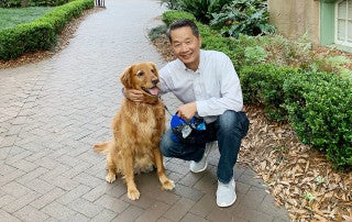 president hsu with his dog hoosier