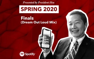 president hsu holds a cell phone with his playlist