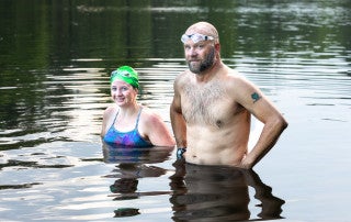 Brian Lanahan and Sara Stevenson swim at Trophy Lakes