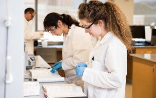 students conduct research in a lab at the College of Charleston