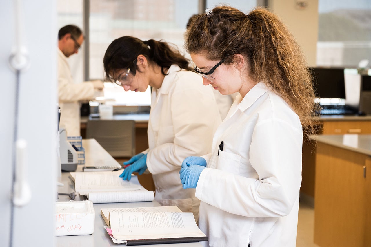 students conduct research in a lab at the College of Charleston