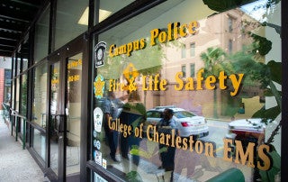 the glass window of the department of public safety at the college of charleston