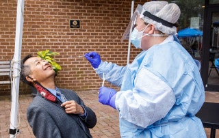 cofc president andrew hsu gets a covid test