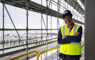 Bernie Powers visits the International African American Museum building during it's construction.