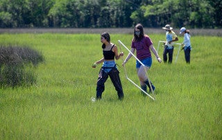 students in marsh