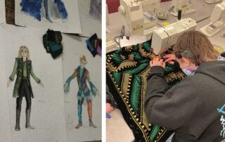 a person sews costumes for a performance of the opera Die Zauberflöte