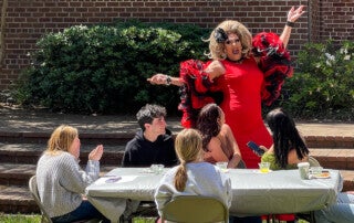Hillel, the Jewish Student Union hosted the Purim Drag Brunch in the Stern Center Garden on Sunday, March 27, 2022 in celebration of the Jewish holiday ofPurim to raise money for the Trevor Project.