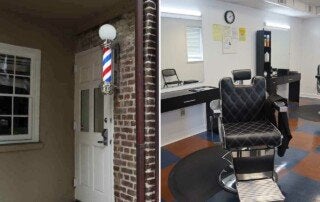 exterior and interior images of Cougar Cutz barbershop