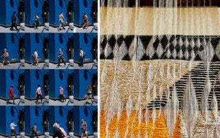 a photograph and textile weaving that will be on display at the halsey institute of contemporary art