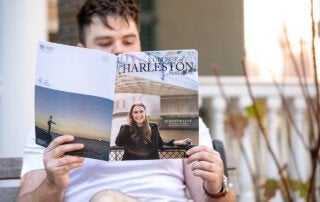 a student reads college of charleston magazine
