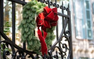 holiday wreath on a gate