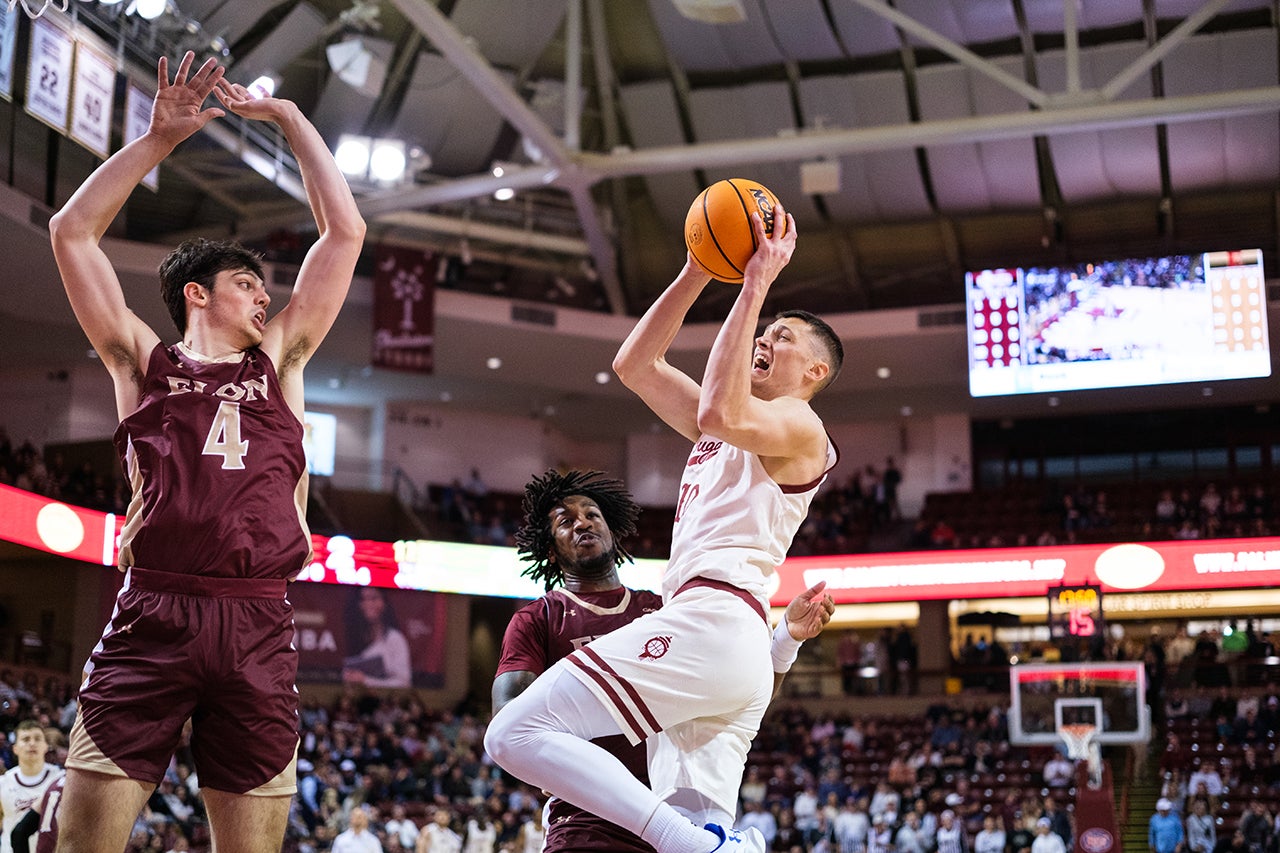 college of Charleston goes up for basket against Elon